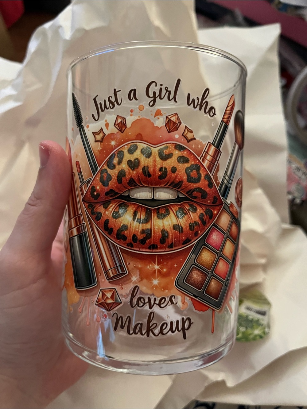 Makeup Lover Leopard Print Lip Art Cosmetic Cup - Orange